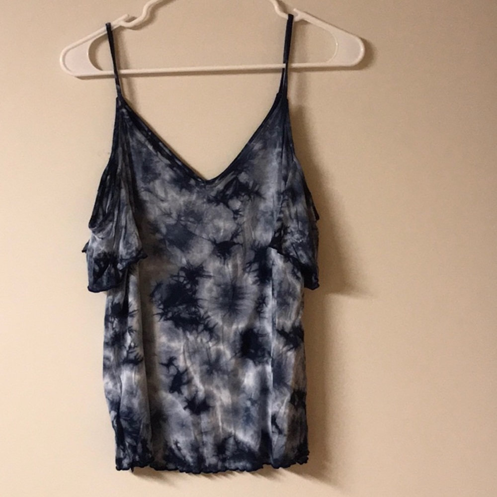 Dark and light blue cold shoulder T-shirt